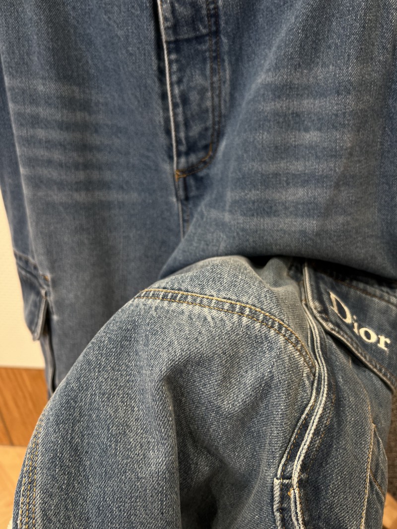 Dior Embroidered Oversized-Pocket Workwear-Style Wide-Leg Jeans 4