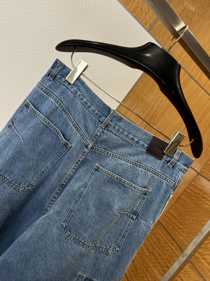 Dior Embroidered Oversized-Pocket Workwear-Style Wide-Leg Jeans 5