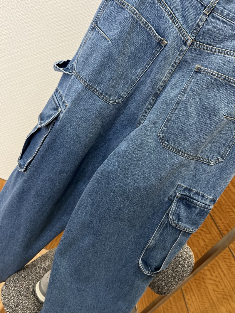 Dior Embroidered Oversized-Pocket Workwear-Style Wide-Leg Jeans 6