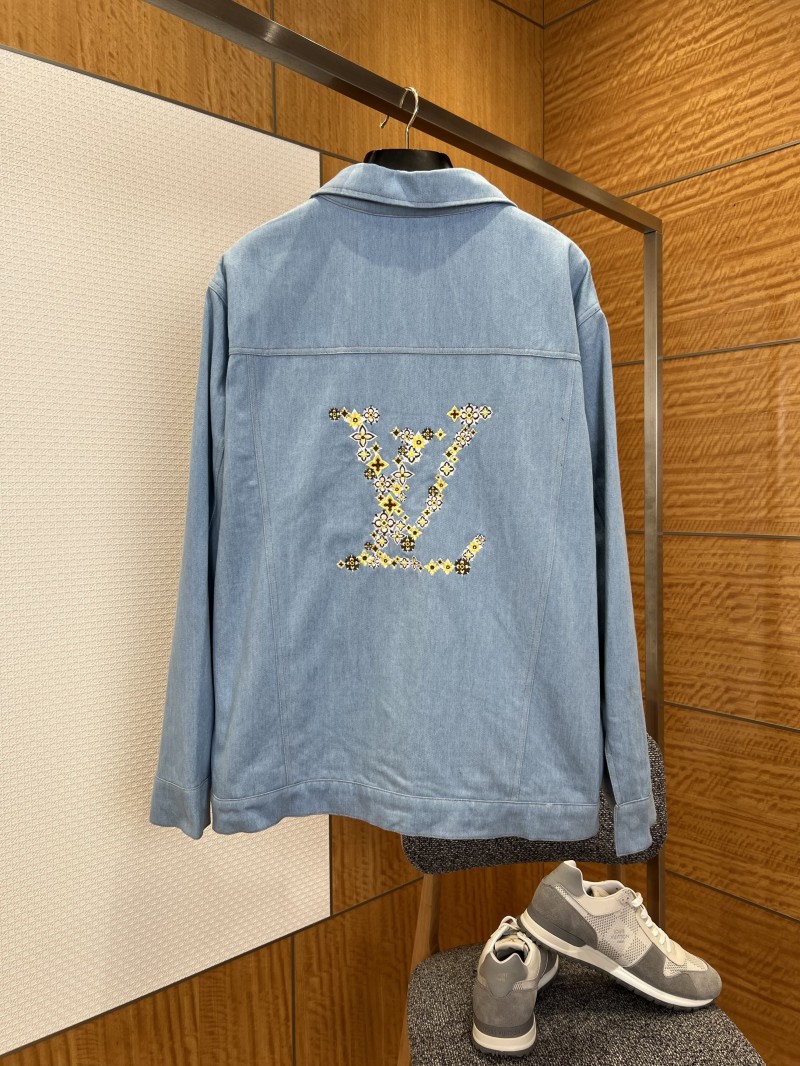 LV Hand-Embroidered Logo Lapel Denim Jacket 1