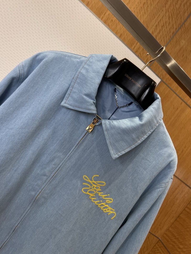 LV Hand-Embroidered Logo Lapel Denim Jacket 2