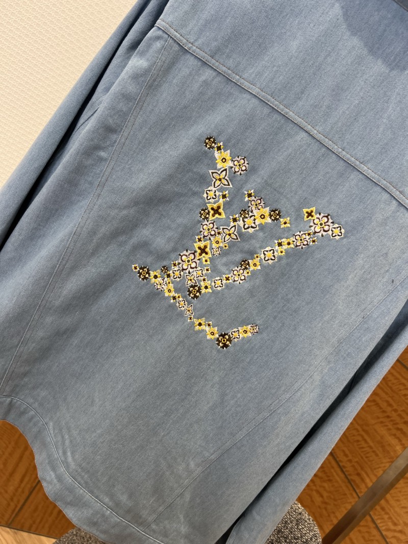 LV Hand-Embroidered Logo Lapel Denim Jacket 6