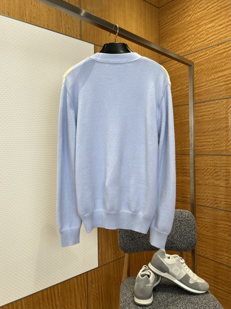 LV Pocket Embroidered V-Neck Color-Block Knit Cardigan 1