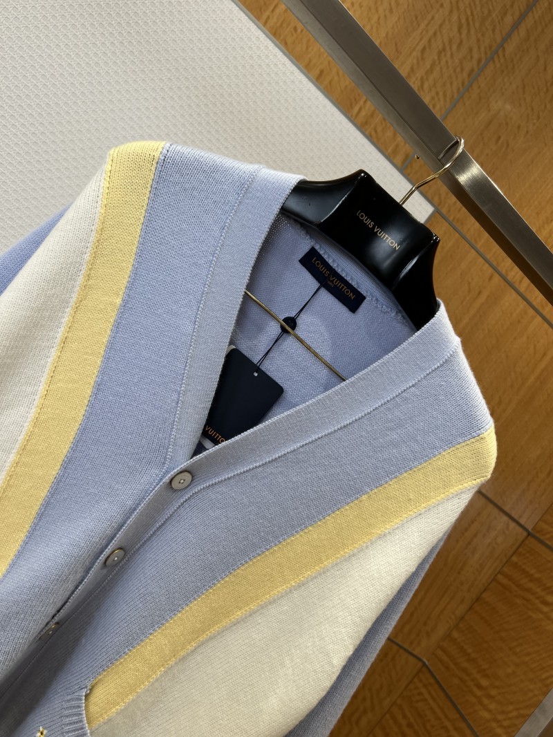 LV Pocket Embroidered V-Neck Color-Block Knit Cardigan 2