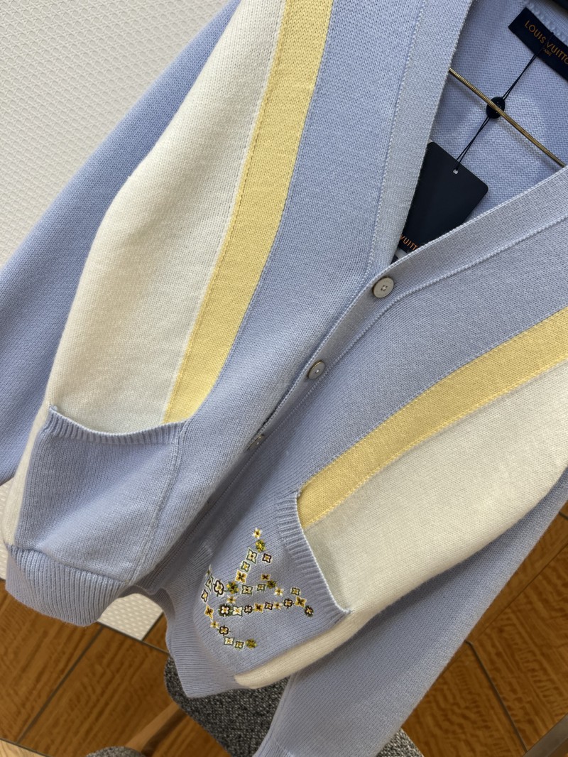 LV Pocket Embroidered V-Neck Color-Block Knit Cardigan 3
