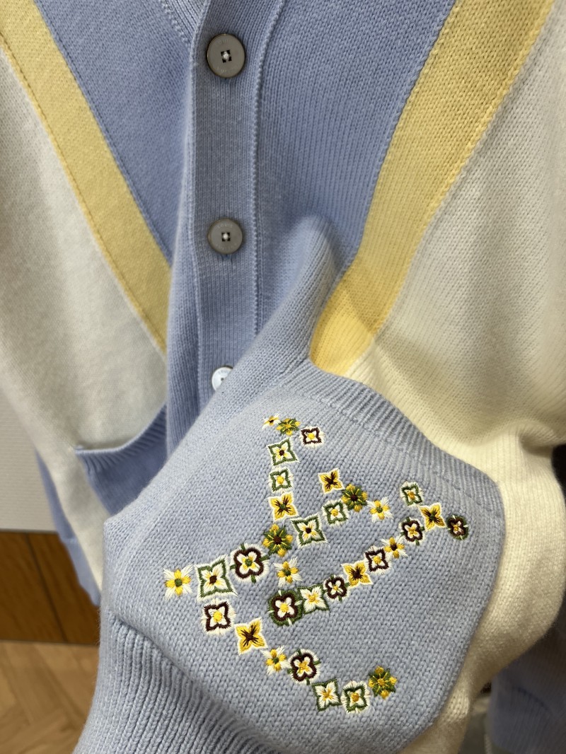 LV Pocket Embroidered V-Neck Color-Block Knit Cardigan 4