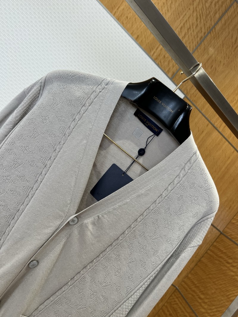 LV Embroidered Mesh Striped V-Neck Cardigan 2