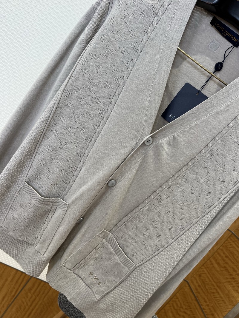 LV Embroidered Mesh Striped V-Neck Cardigan 3