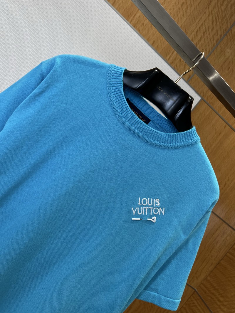 LV Pin Embroidered Knit Short-Sleeve T-Shirt 1 2