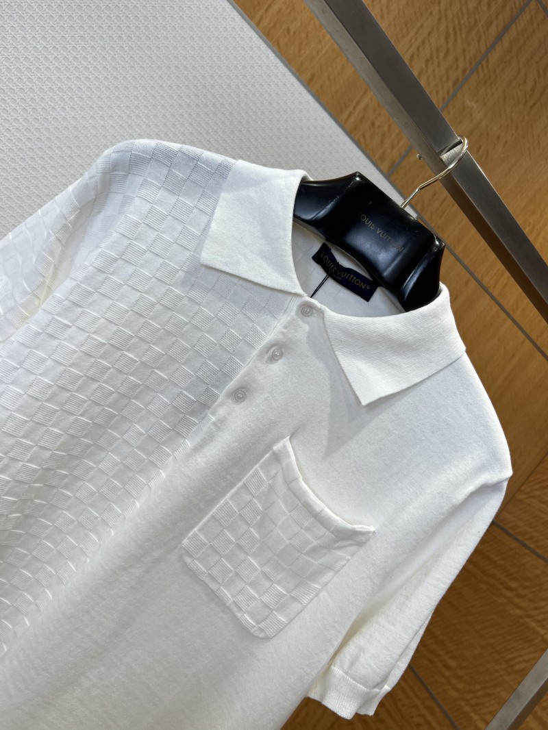 LV Checkered Jacquard Knit Short-Sleeve Polo Shirt 1 2