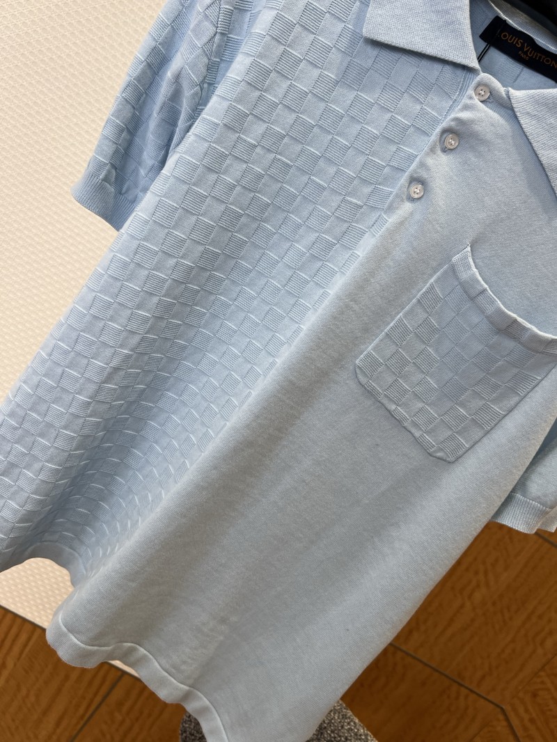 LV Checkered Jacquard Knit Short-Sleeve Polo Shirt 2 3