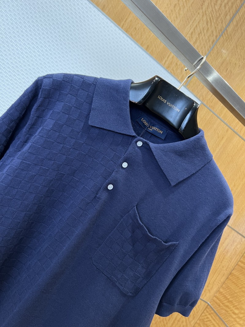 LV Checkered Jacquard Knit Short-Sleeve Polo Shirt 3 2