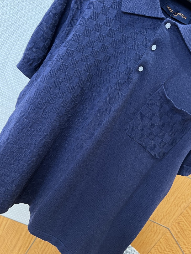 LV Checkered Jacquard Knit Short-Sleeve Polo Shirt 3 3