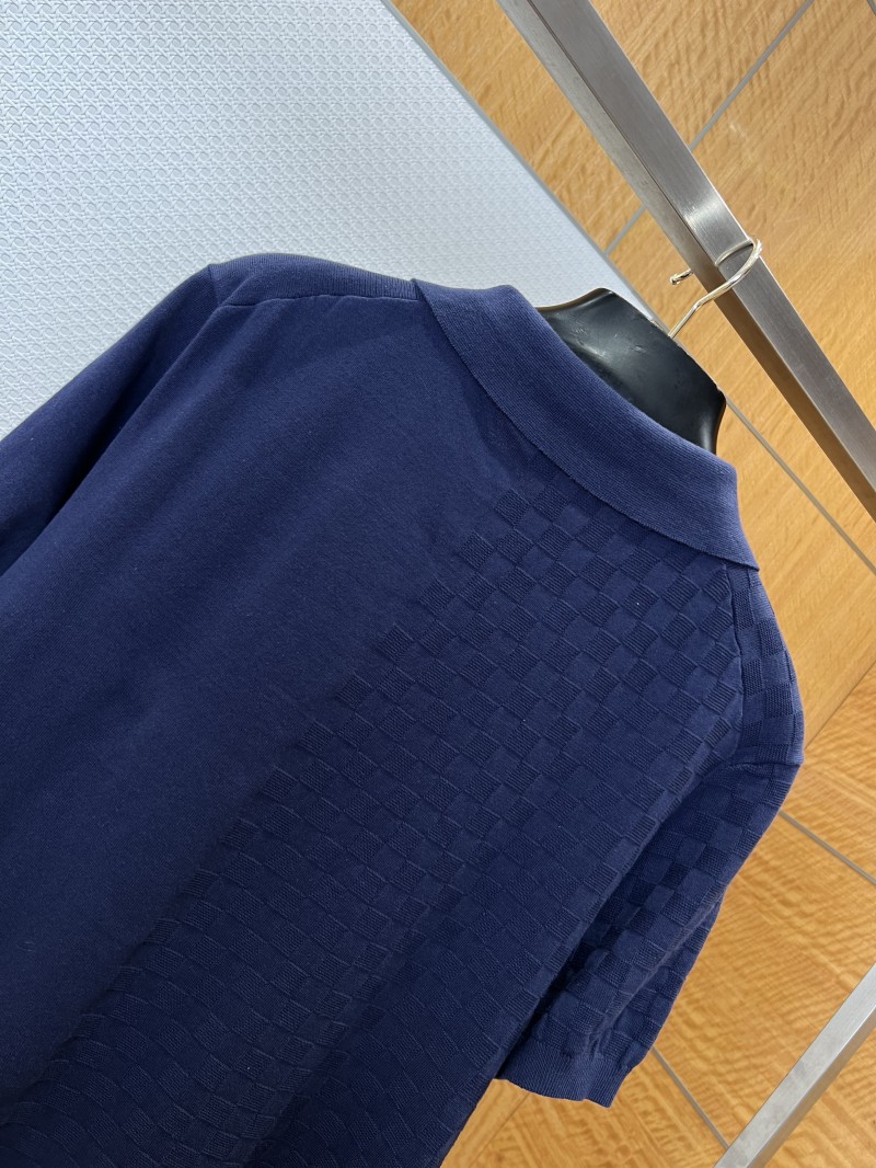 LV Checkered Jacquard Knit Short-Sleeve Polo Shirt 3 5