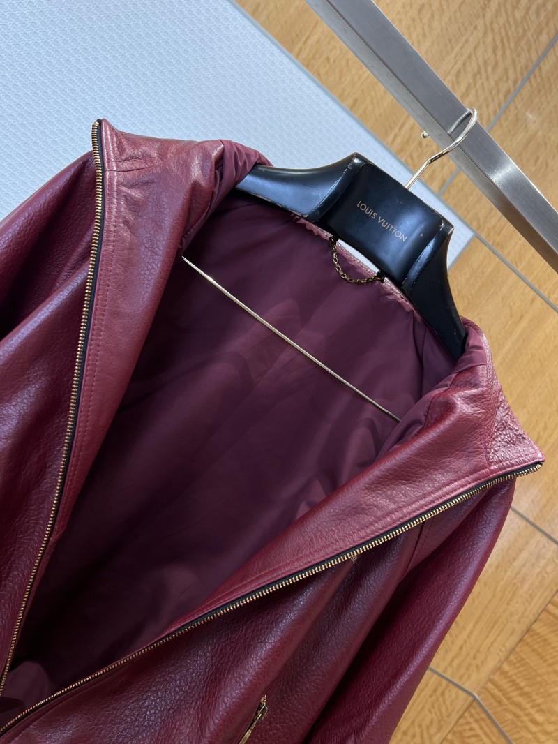 LV Gold-Embossed Zipper Stand-Up Collar Luxury Leather Jacket 3