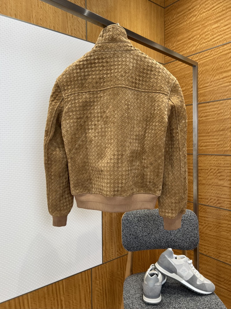 Bottega Veneta Classic Woven Stand-Up Collar Leather Jacket 2 1