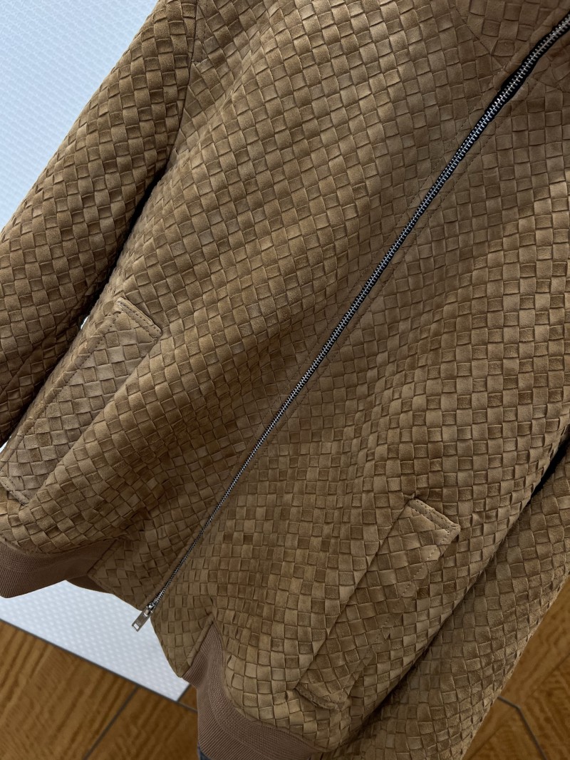 Bottega Veneta Classic Woven Stand-Up Collar Leather Jacket 2 3