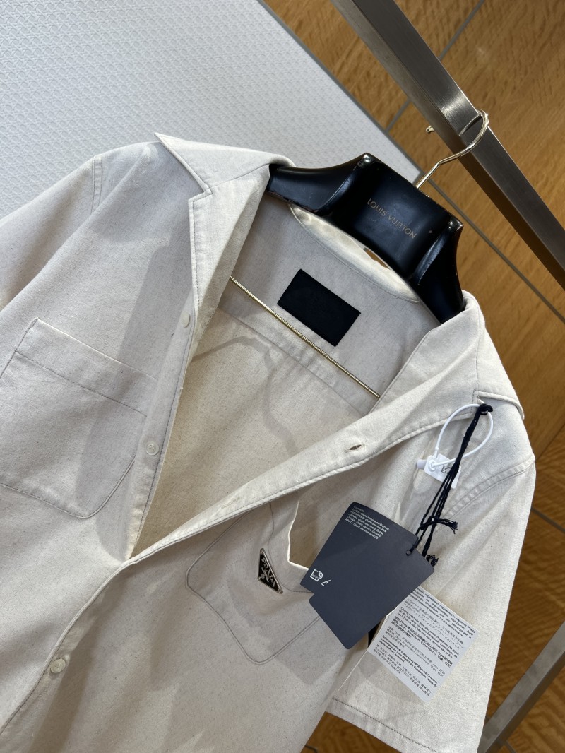 Prada Metal Micro-Logo Pocket Short-Sleeve lapel Shirt 4