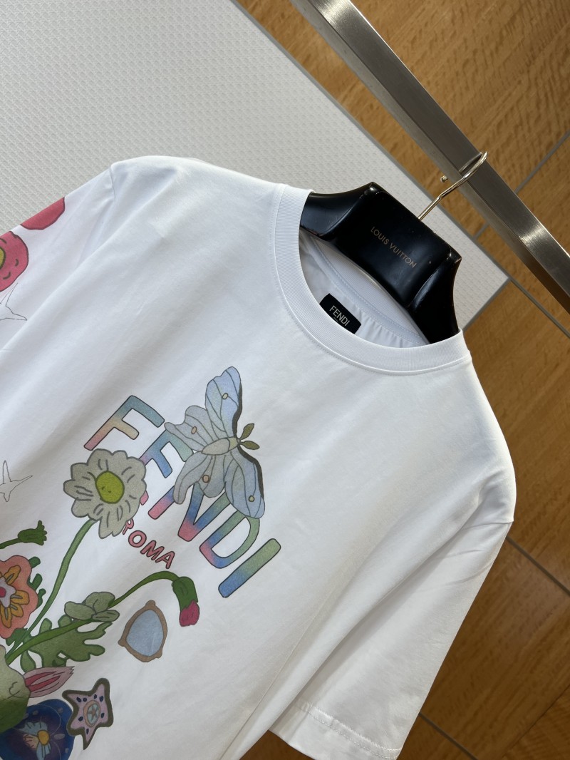 Fendi Short-Sleeve T-Shirt with Alphabet Floral Print 2