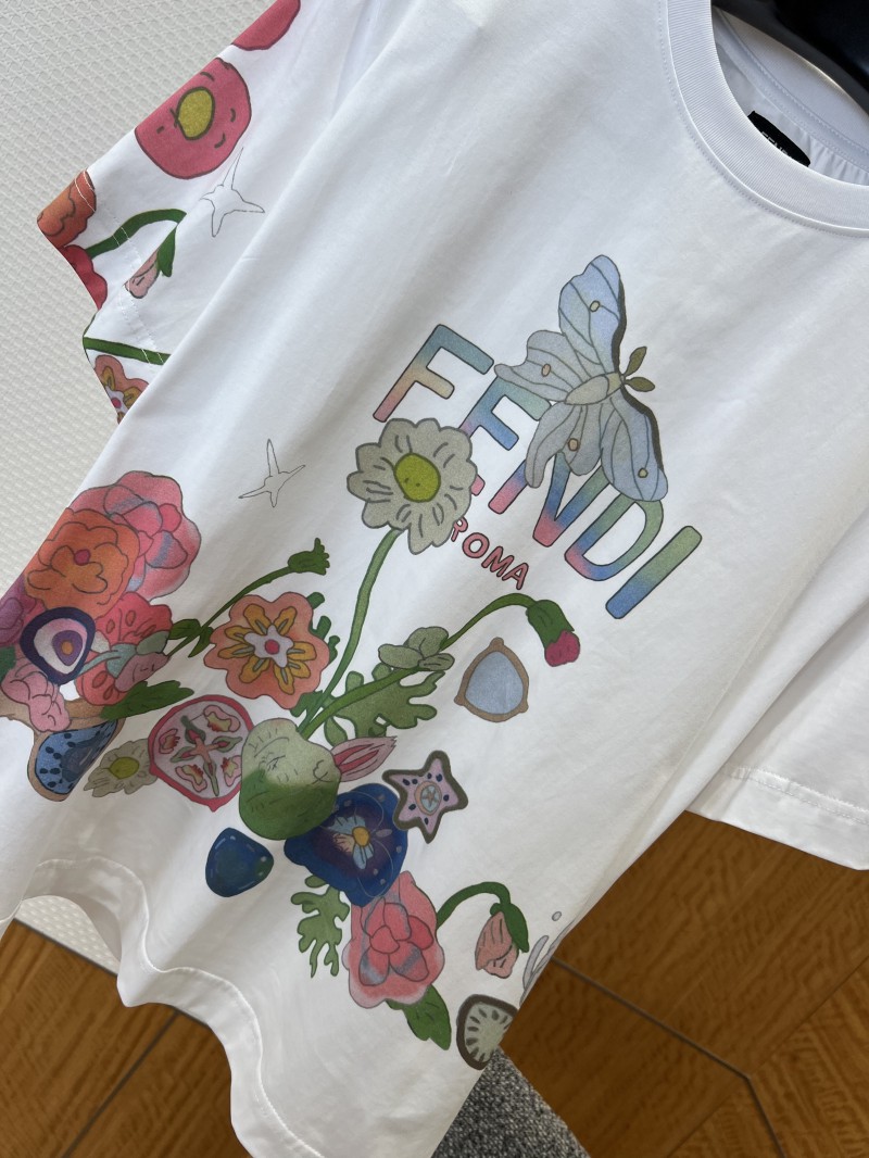 Fendi Short-Sleeve T-Shirt with Alphabet Floral Print 3