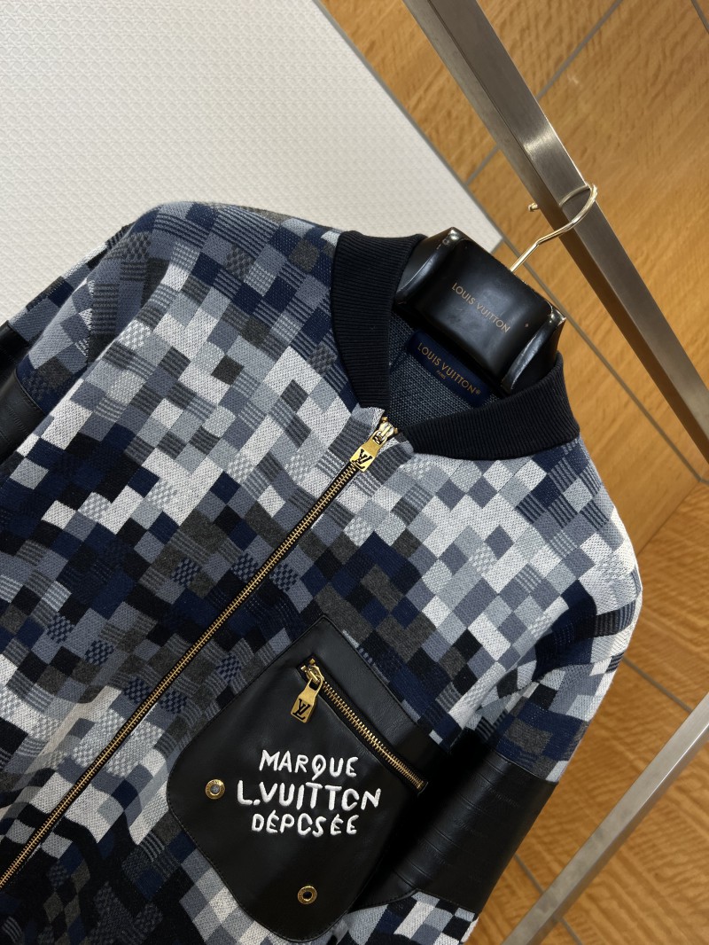 LV Pixel Check Patchwork Leather Baseball Jacket 2