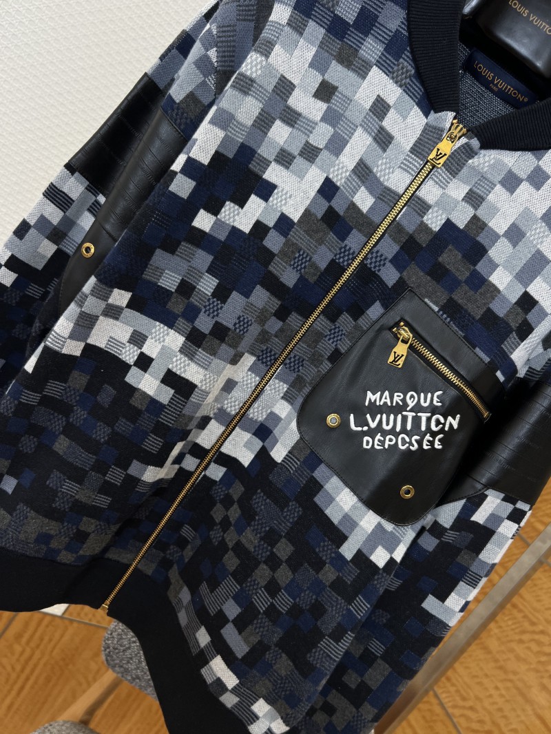LV Pixel Check Patchwork Leather Baseball Jacket 3