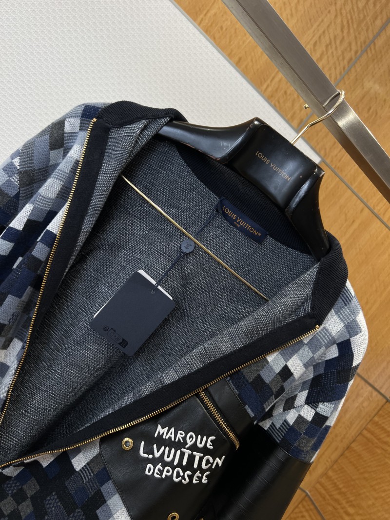 LV Pixel Check Patchwork Leather Baseball Jacket 4