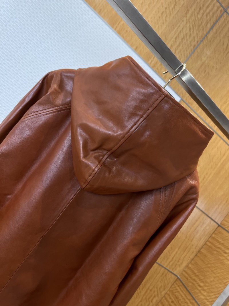 Prada Logo Letter Hooded Leather Jacket 5
