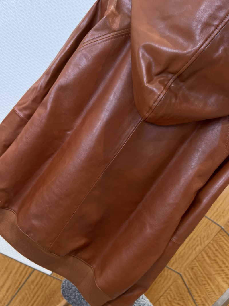 Prada Logo Letter Hooded Leather Jacket 6