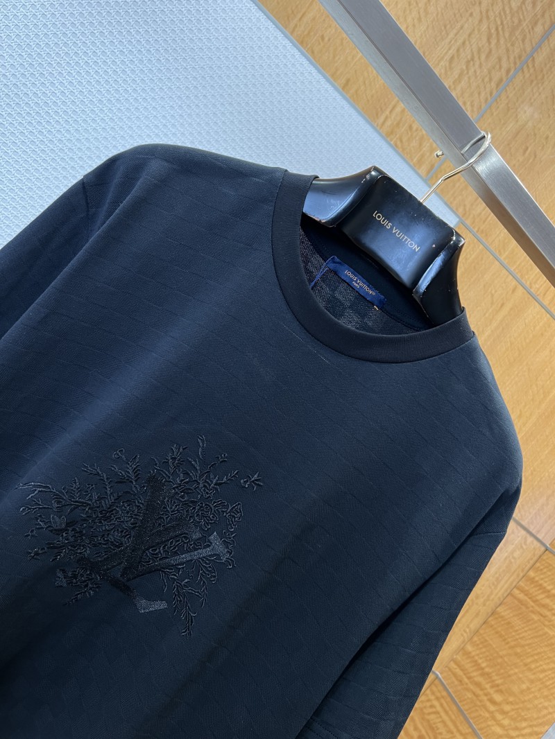 LV Floral Embroidered Ribbed-Collar Short-Sleeve T-Shirt 2