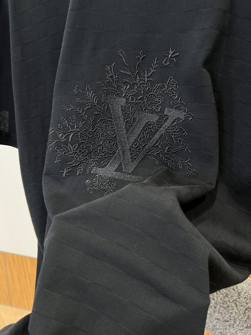 LV Floral Embroidered Ribbed-Collar Short-Sleeve T-Shirt 3