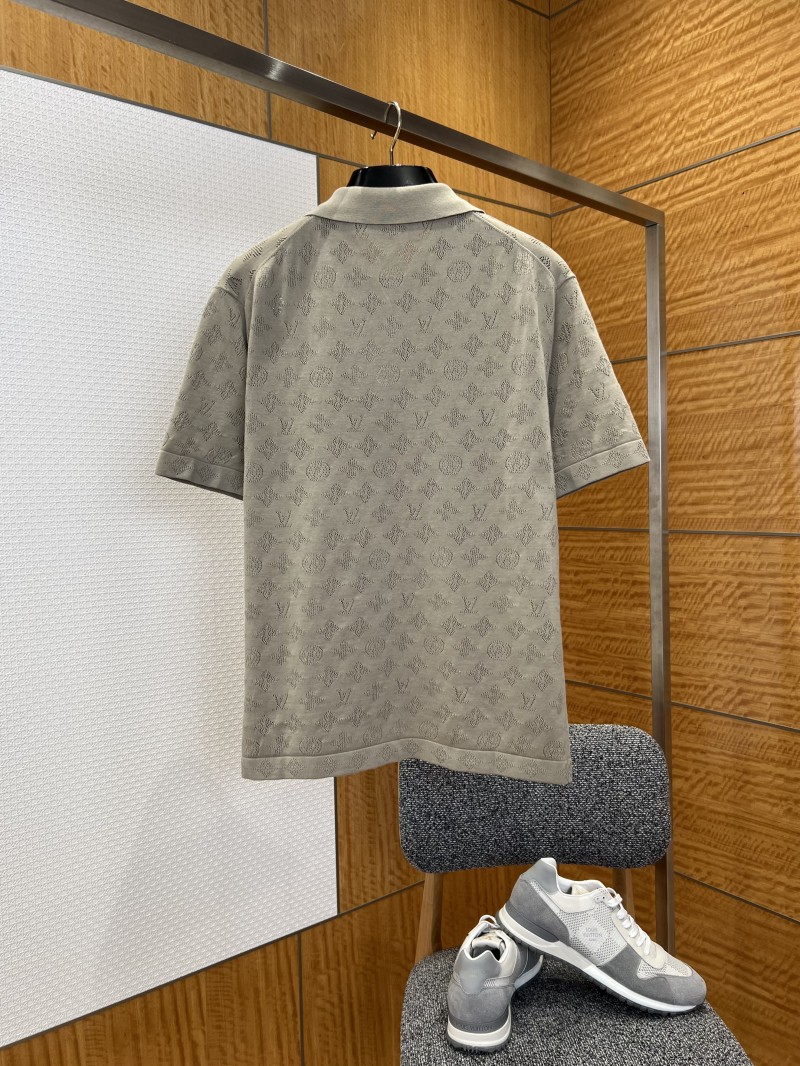 LV All-Over Print Openwork Jacquard Pocket Short-Sleeve Polo Shirt 1 1