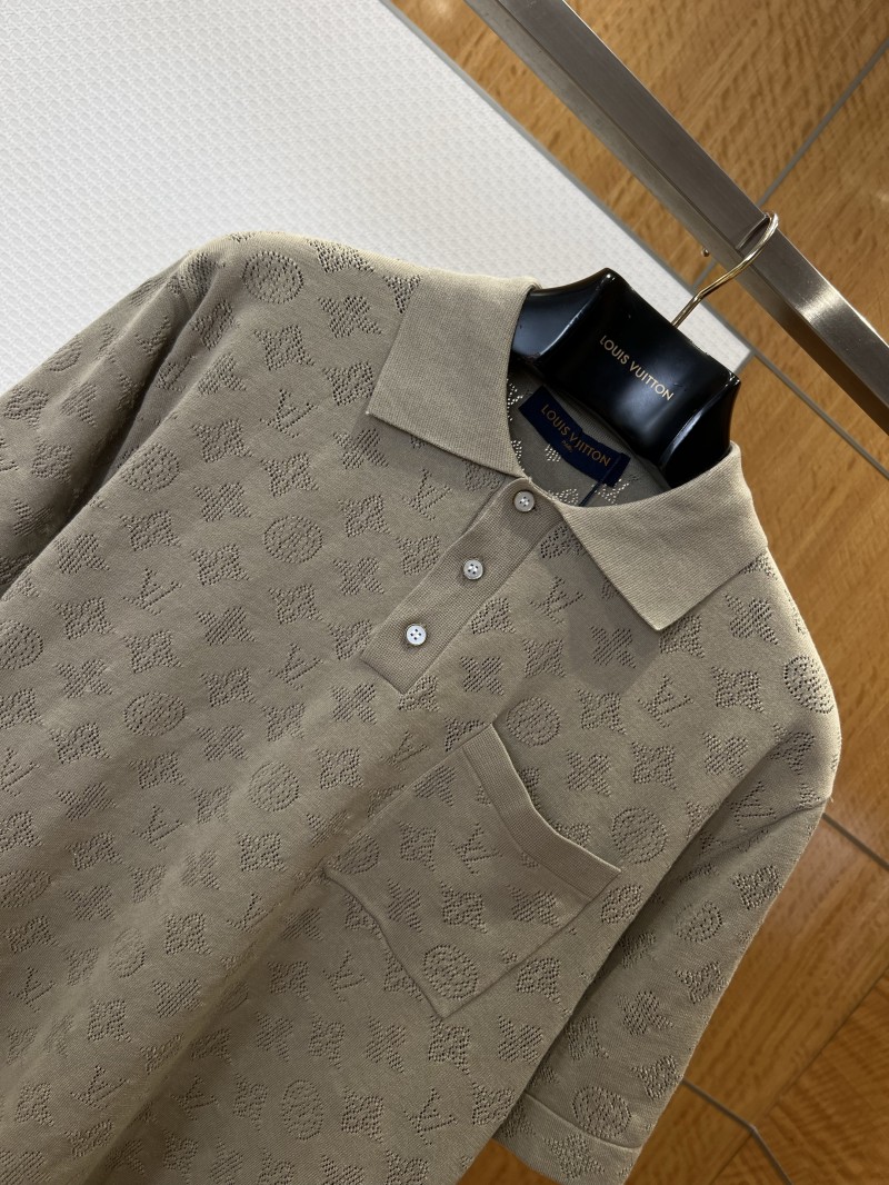 LV All-Over Print Openwork Jacquard Pocket Short-Sleeve Polo Shirt 1 2