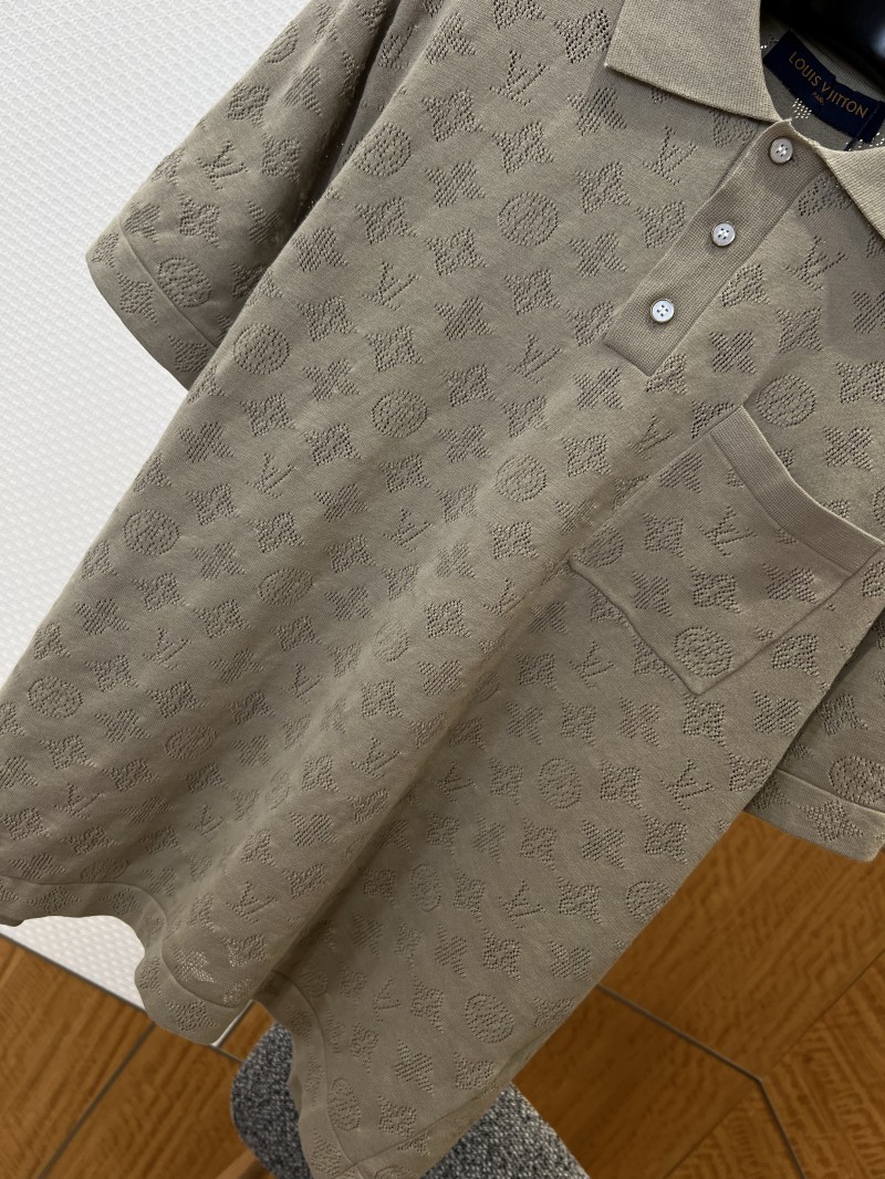 LV All-Over Print Openwork Jacquard Pocket Short-Sleeve Polo Shirt 1 3