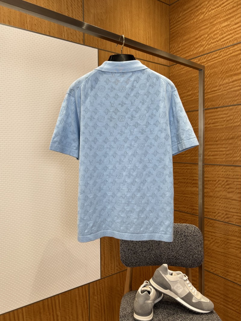 LV All-Over Print Openwork Jacquard Pocket Short-Sleeve Polo Shirt 2 1