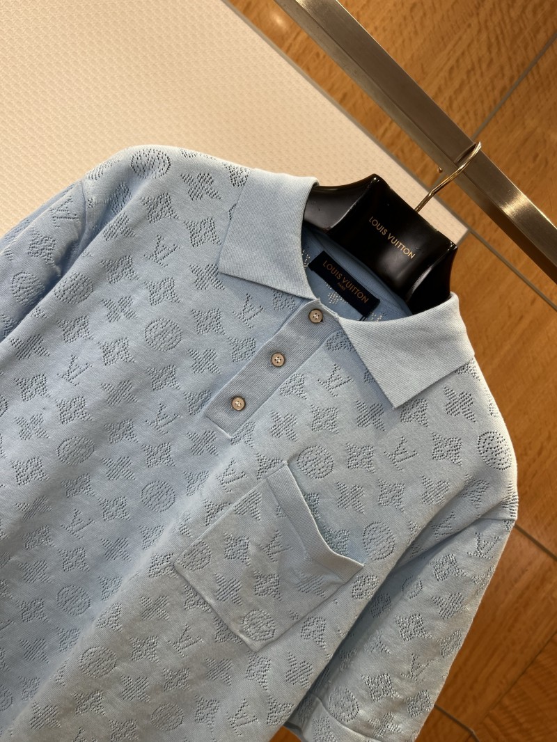 LV All-Over Print Openwork Jacquard Pocket Short-Sleeve Polo Shirt 2 2
