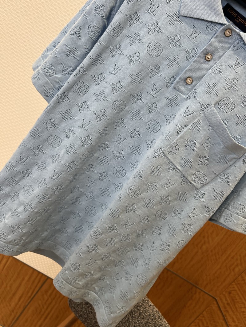 LV All-Over Print Openwork Jacquard Pocket Short-Sleeve Polo Shirt 2 3
