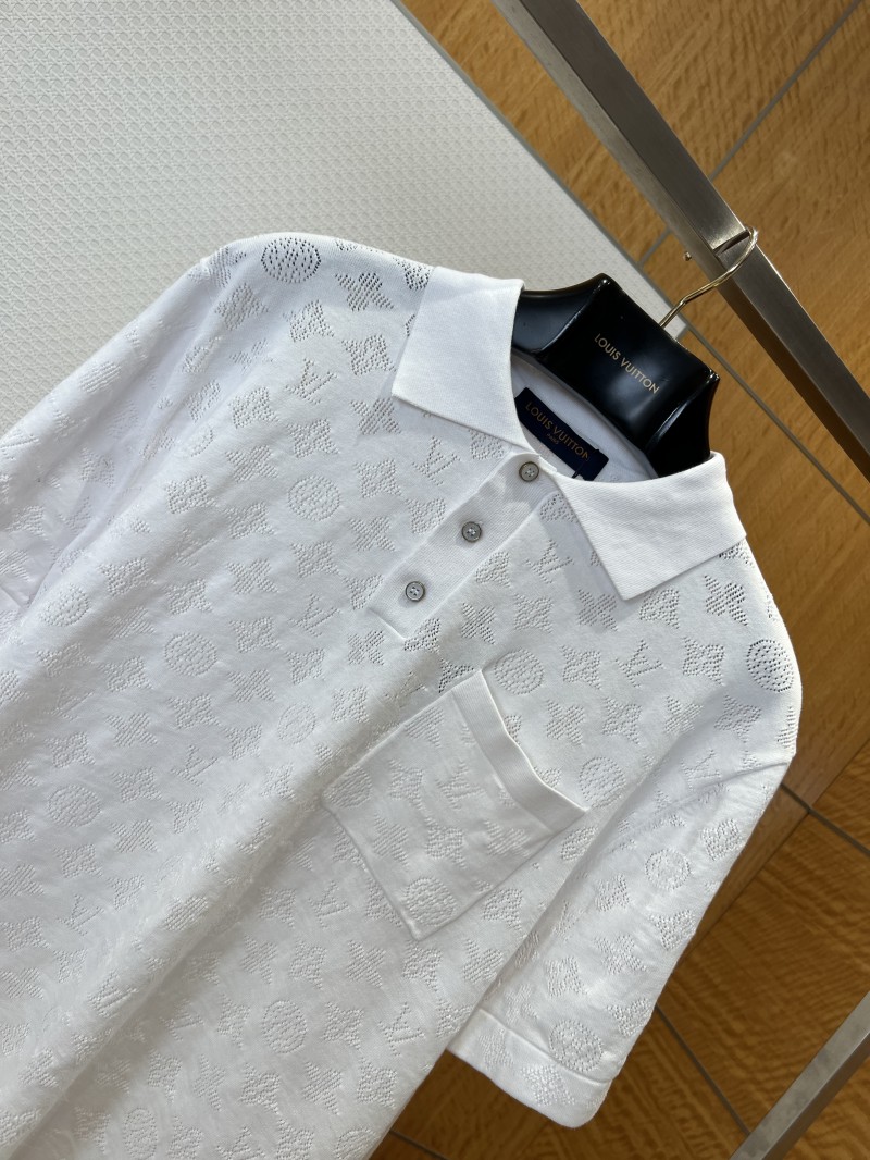LV All-Over Print Openwork Jacquard Pocket Short-Sleeve Polo Shirt 3 2