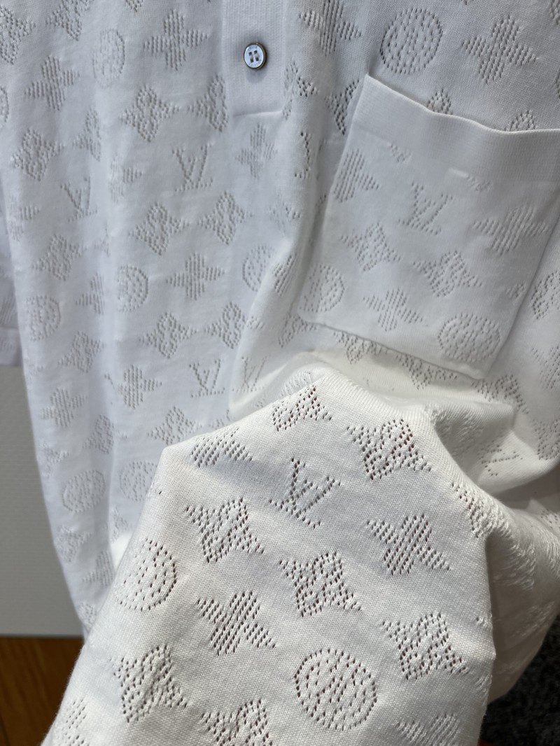 LV All-Over Print Openwork Jacquard Pocket Short-Sleeve Polo Shirt 3 4
