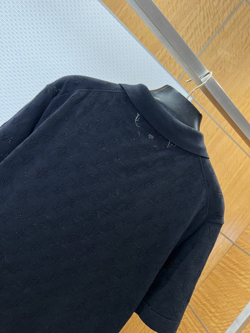 LV All-Over Print Openwork Jacquard Pocket Short-Sleeve Polo Shirt 4 5