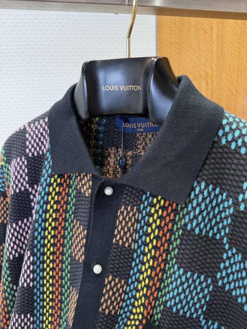 LV Checkered Jacquard Knit Short-Sleeve Polo Shirt 7